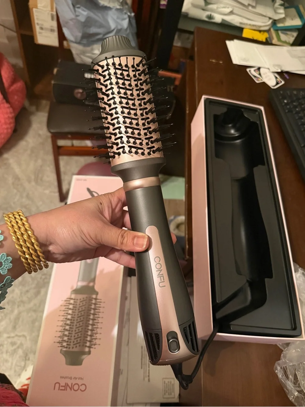 Rose Gold and Sage Green Hot-Air Round Brush for Women
